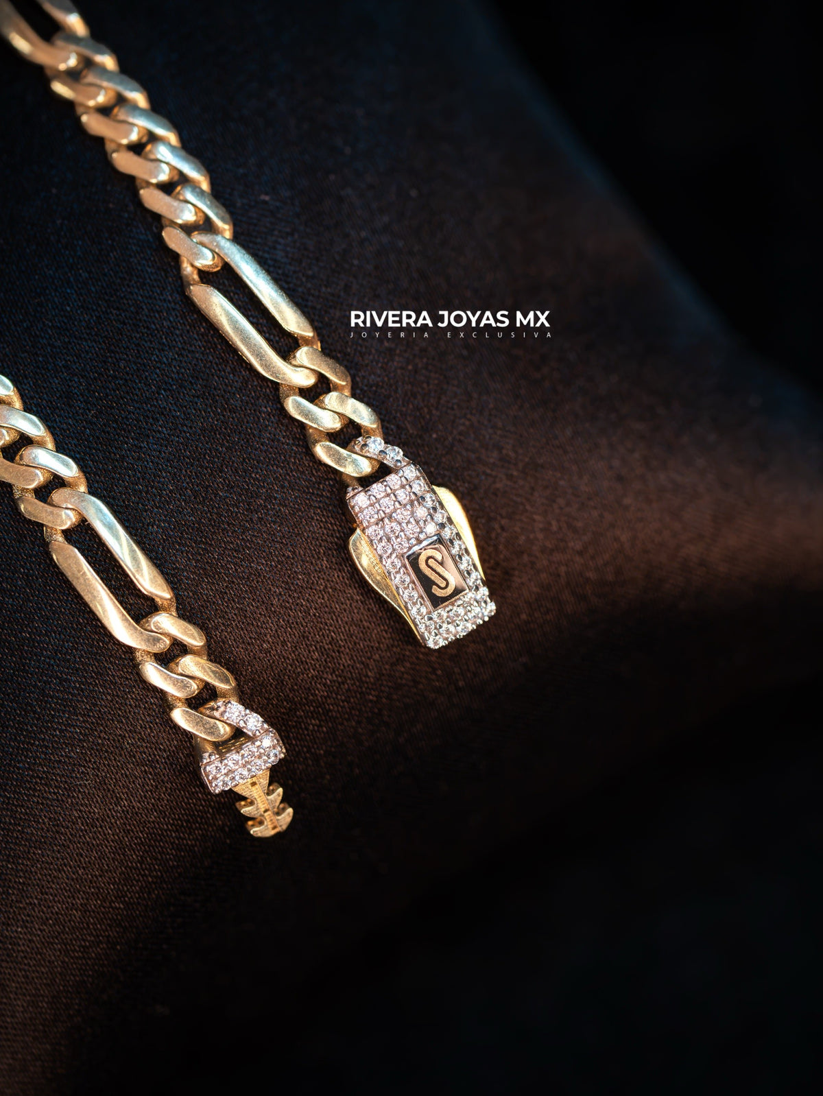 Pulso Mónaco tejido fígaro broche Blanco Swarovski 5 mm 14k