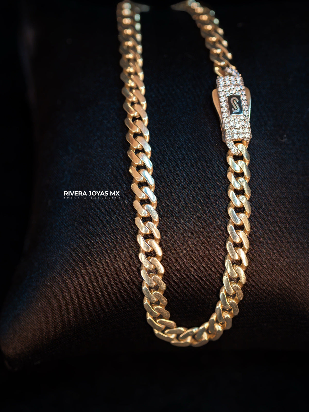Pulso Monaco Chain Classic 5 mm con Broche piedra Swarovski 14K