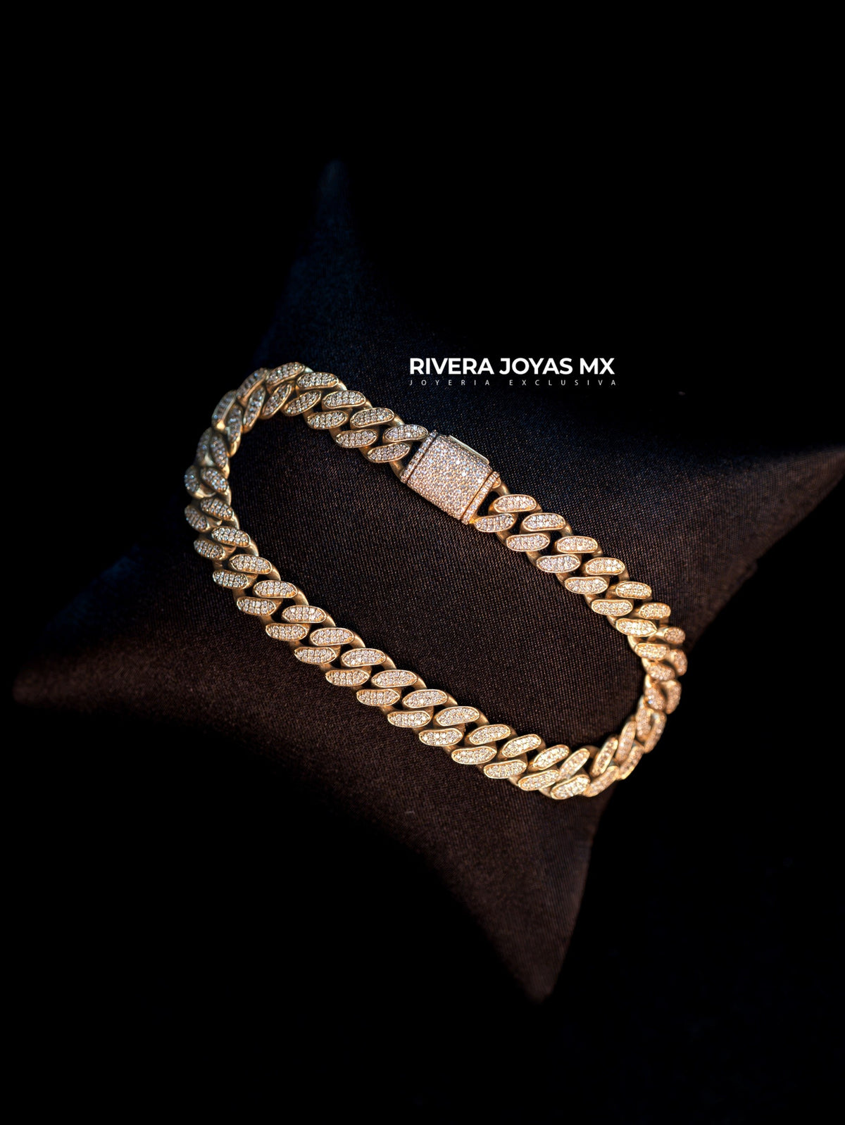 Pulso Cubano con Diamantes Naturales en Oro 14K