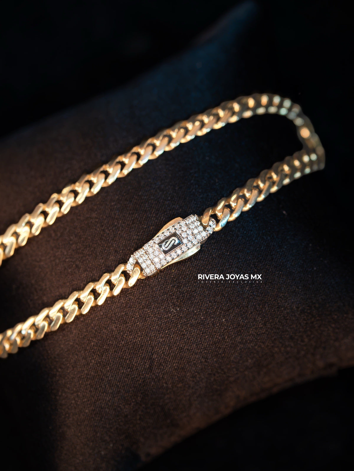 Pulso Monaco Chain Classic 5 mm con Broche piedra Swarovski 14K