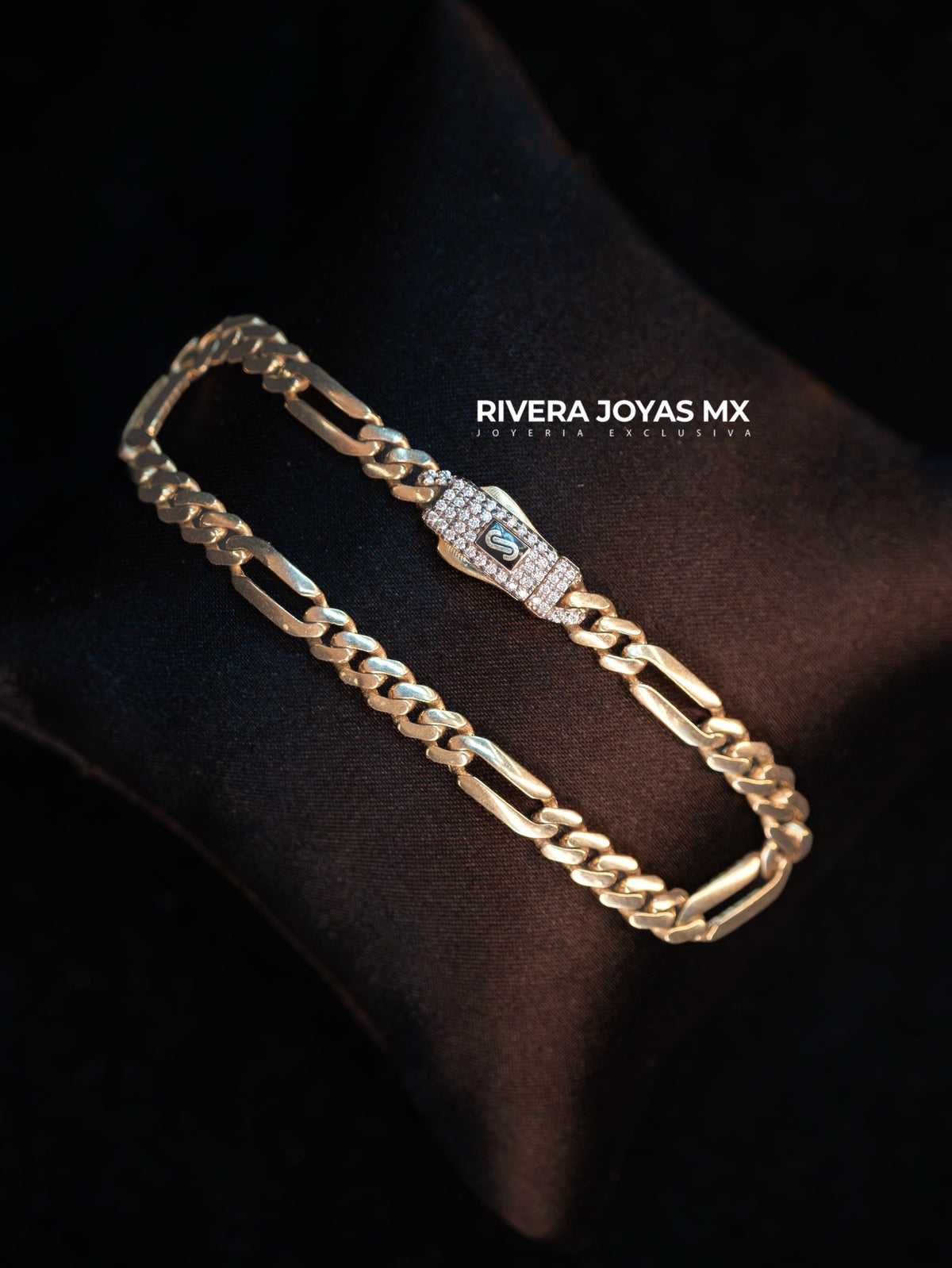 Pulso Mónaco tejido fígaro broche Blanco Swarovski 5 mm 14k