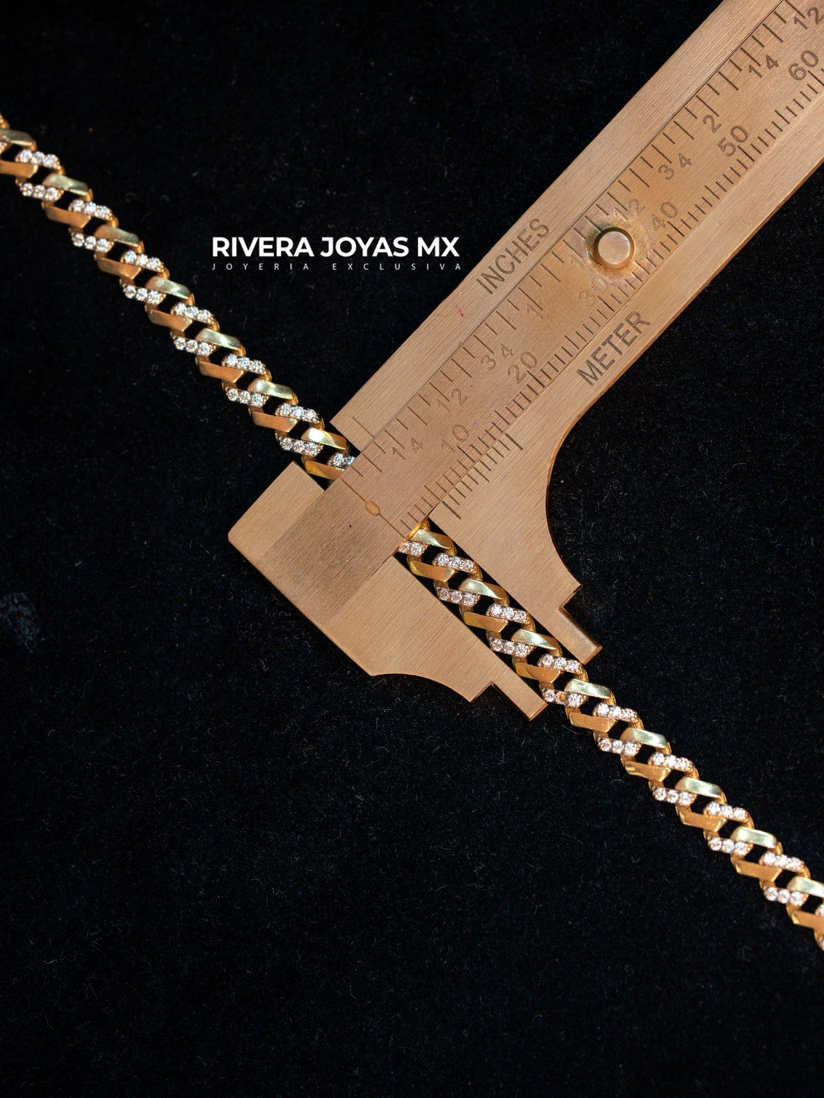 Pulso Cubano Alternado Pavé y Oro Pulido en Oro 14K