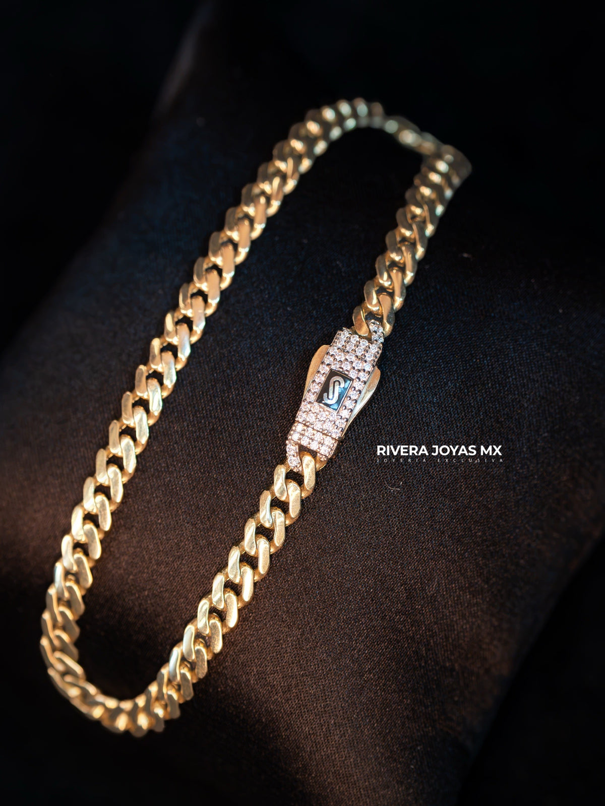 Pulso Monaco Chain Classic 5 mm con Broche piedra Swarovski 14K