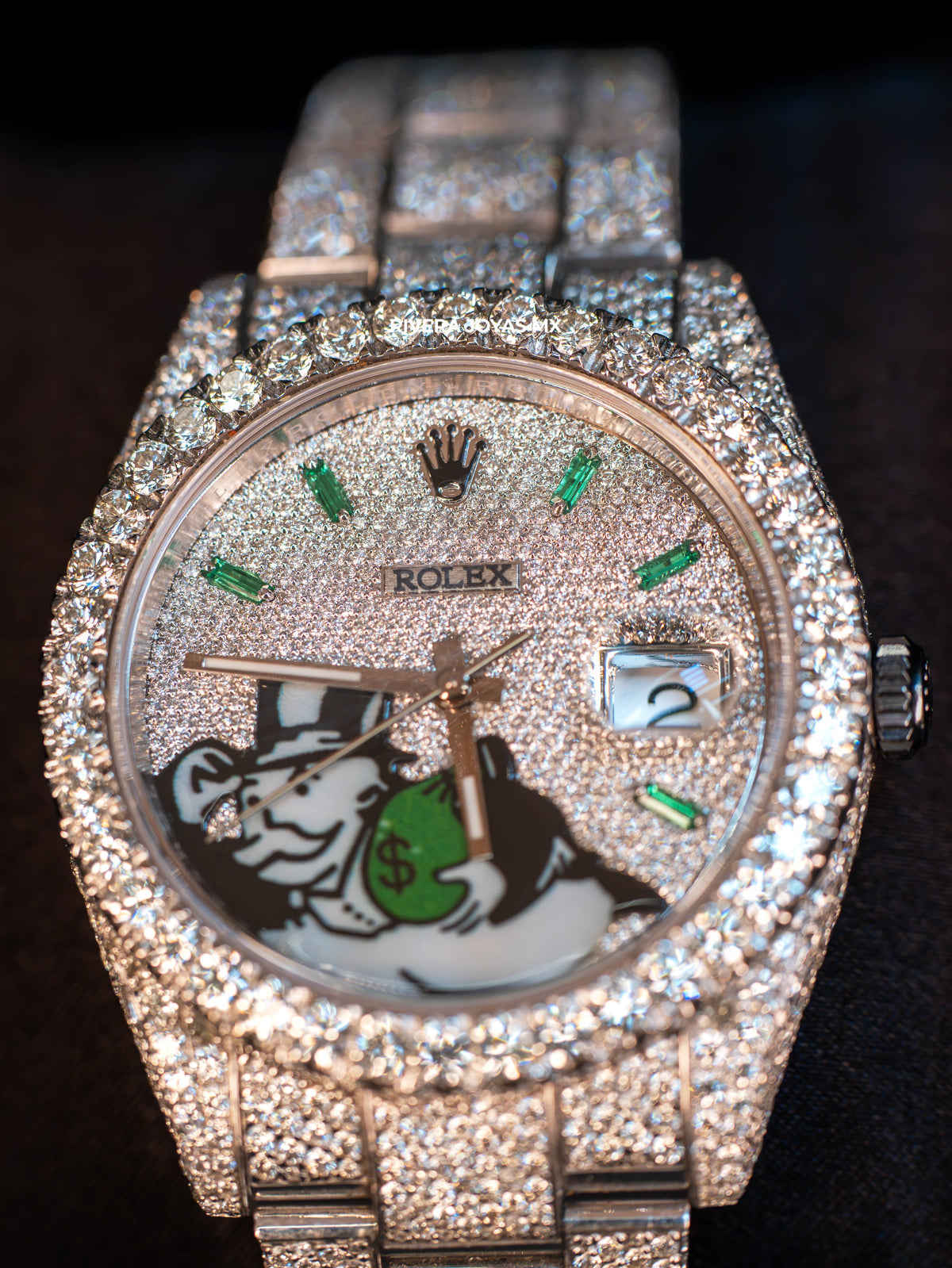 Reloj Rolex Datejust Full Iced con Carátula Personalizada "Money Bag" 2018