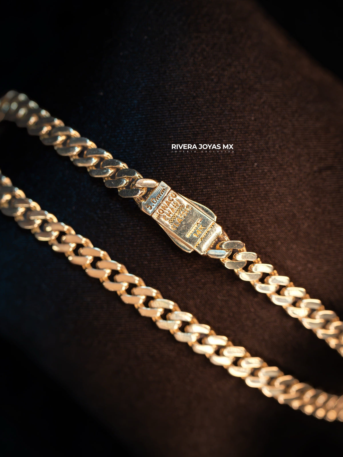 Pulso Monaco Chain Classic 5 mm con Broche piedra Swarovski 14K