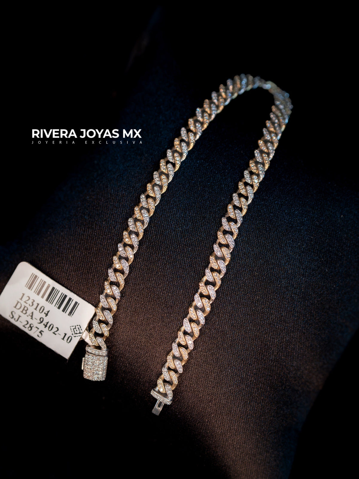 Pulso cubano de diamantes 4 mm 14k