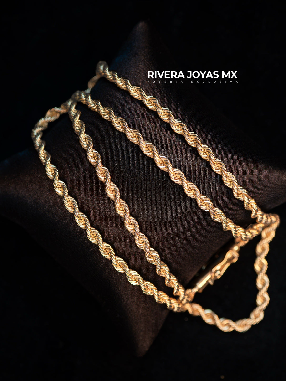 Cadena Torzal en Oro Sólido 10K con Broche Cilíndrico y seguros de ochos 4 mm
