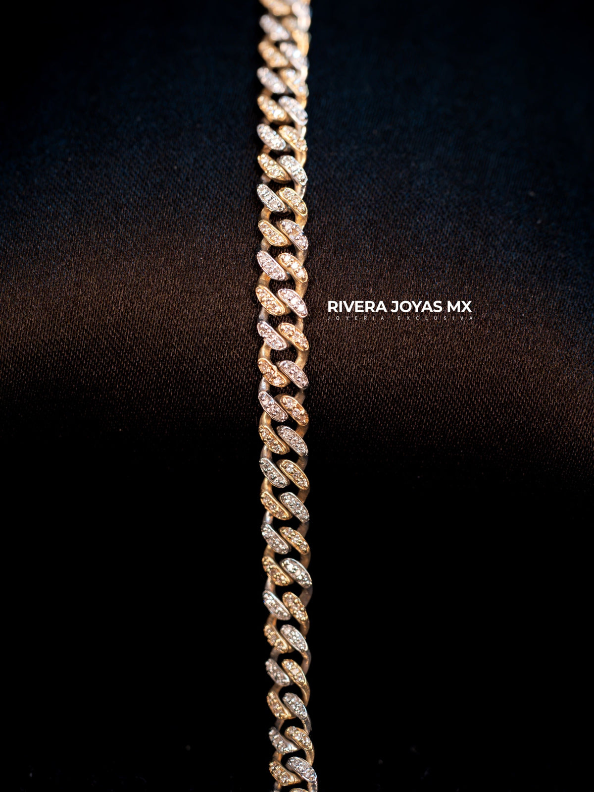 Pulso cubano de diamantes 4 mm 14k