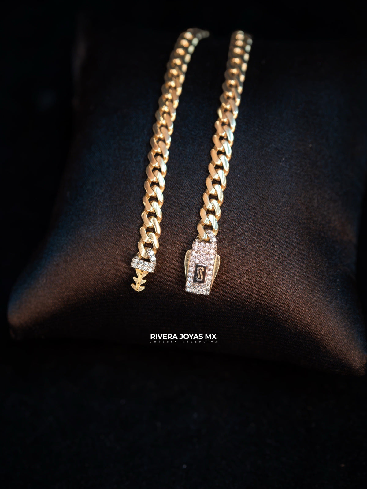 Pulso Monaco Chain Classic 5 mm con Broche piedra Swarovski 14K