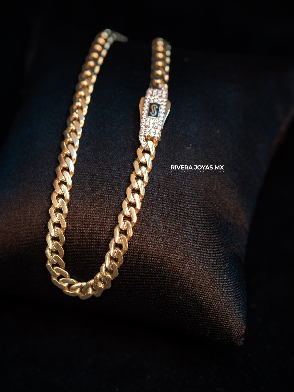 Pulso Monaco Chain Classic 5 mm con Broche piedra Swarovski 14K