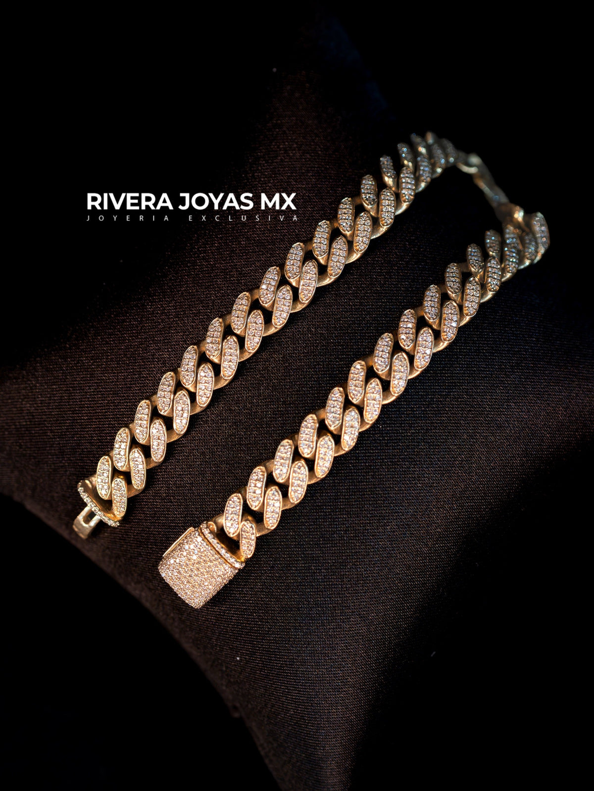 Pulso Cubano con Diamantes Naturales en Oro 14K