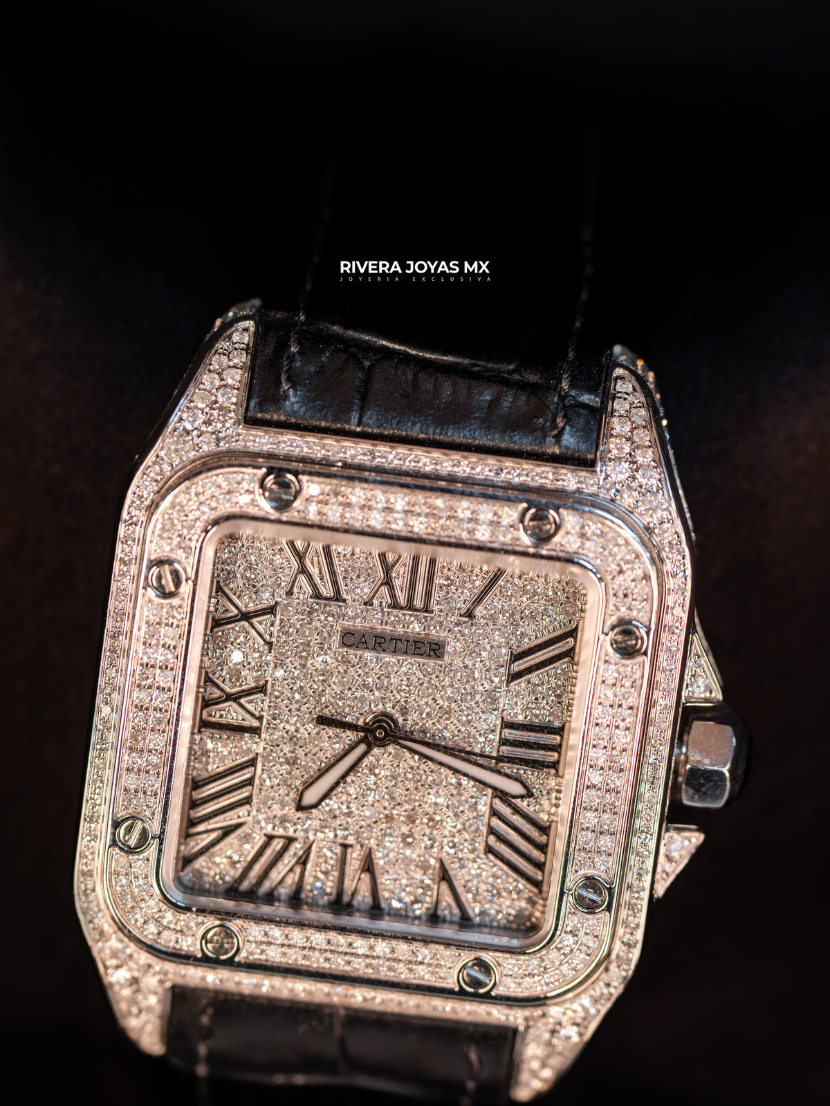 Reloj Cartier Santos XL correa negra full Iced 2026