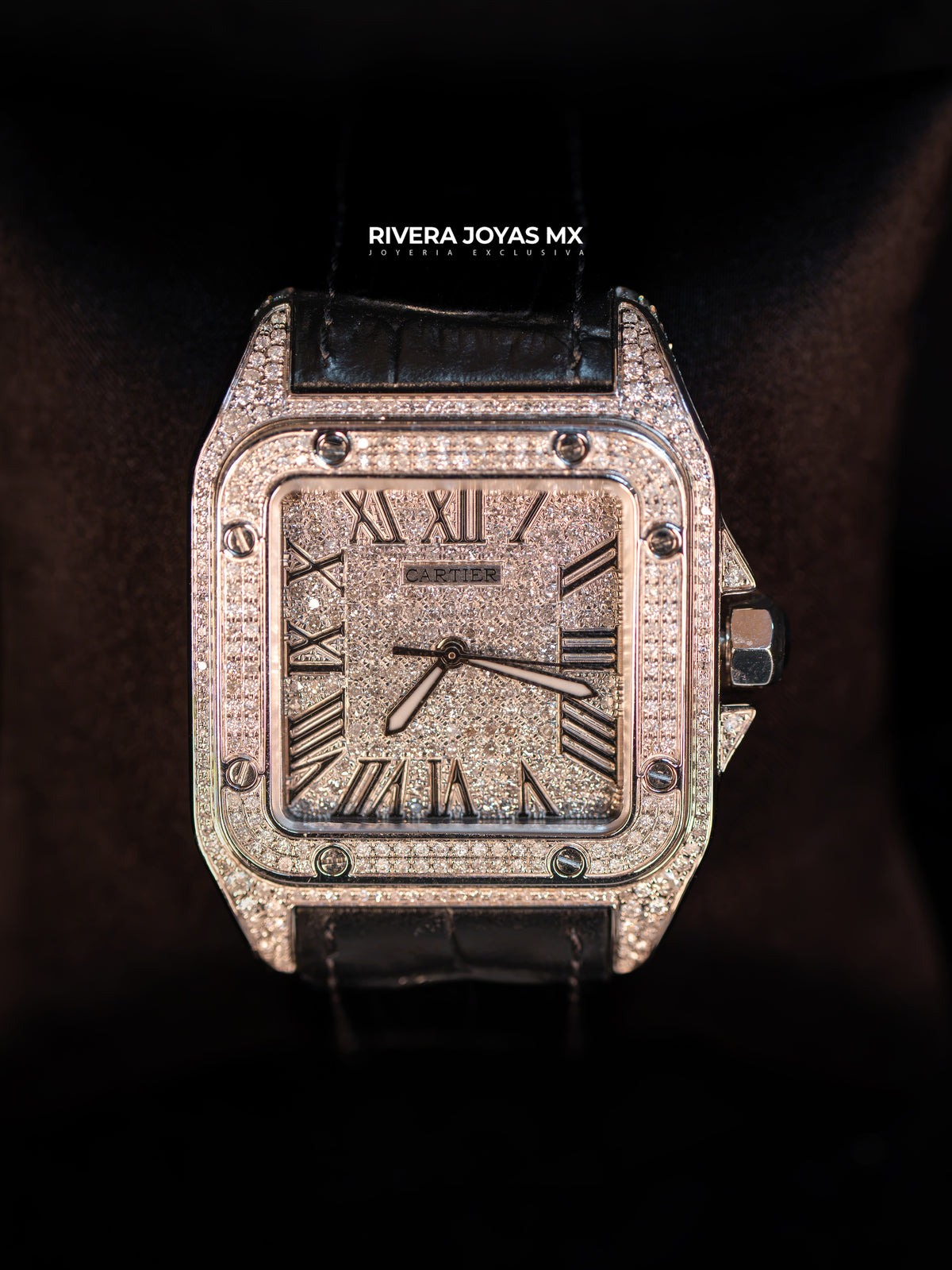 Reloj Cartier Santos XL correa negra full Iced 2026