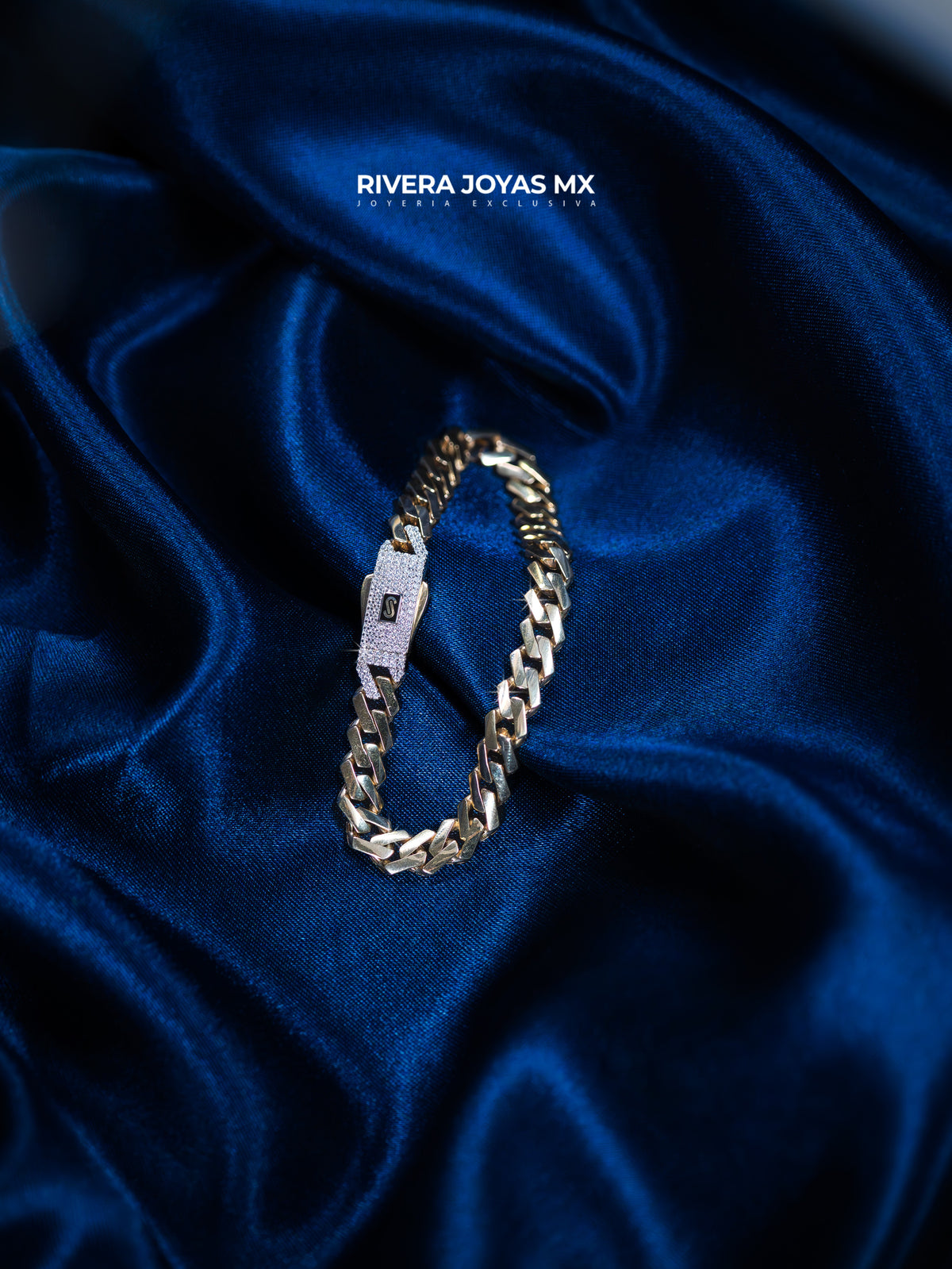 Pulso tejido Edge liso con broche Swarovski blanco | Mónaco Chain 10k