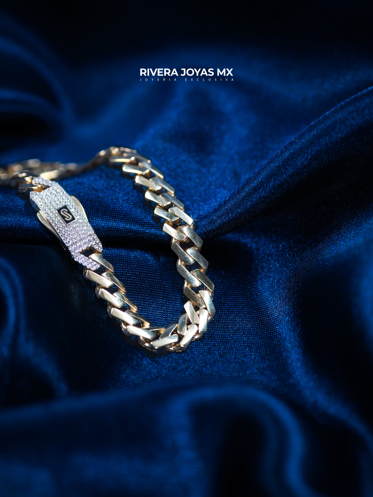 Pulso tejido Edge liso con broche Swarovski blanco | Mónaco Chain 10k