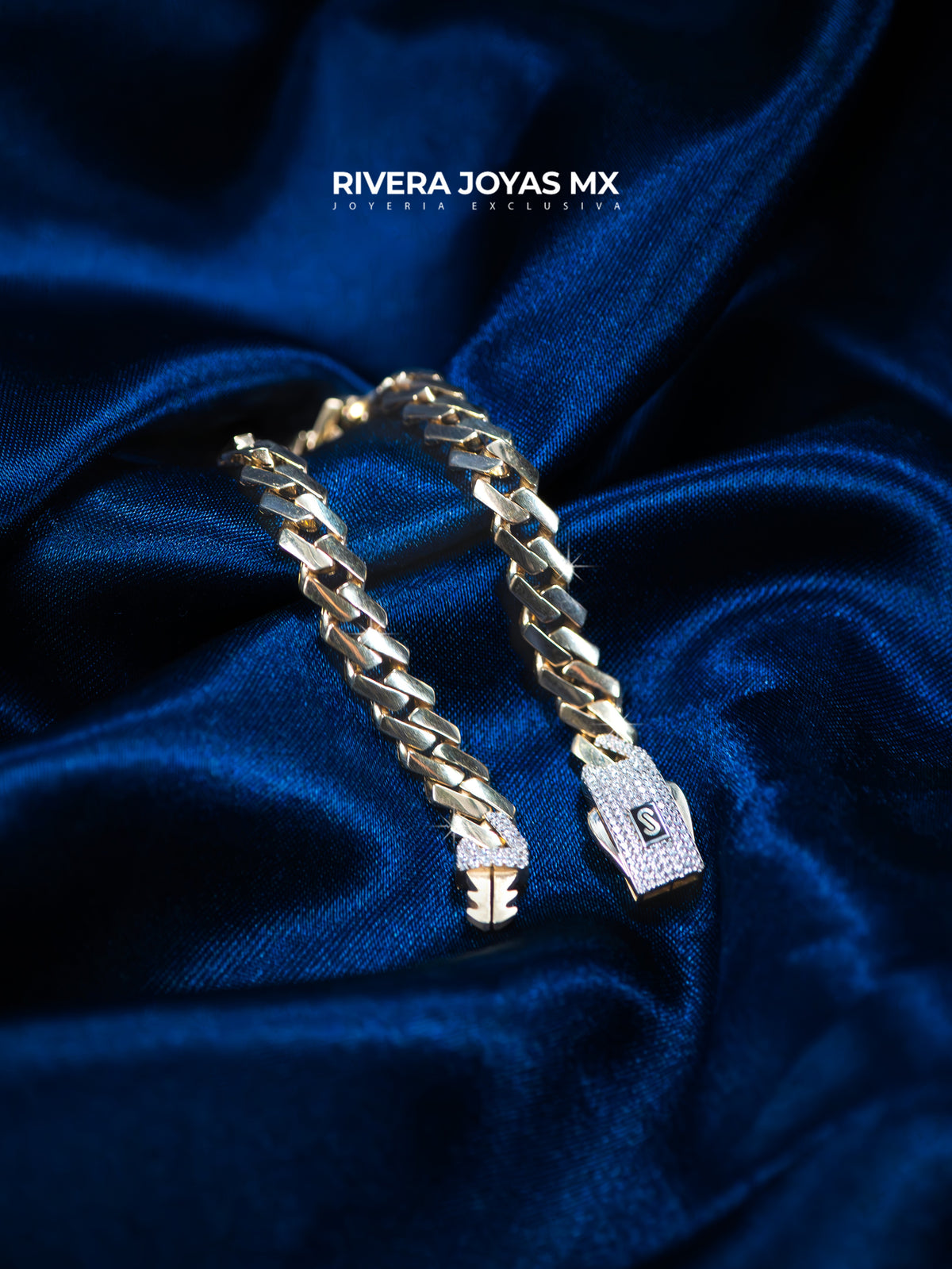 Pulso tejido Edge liso con broche Swarovski blanco | Mónaco Chain 10k