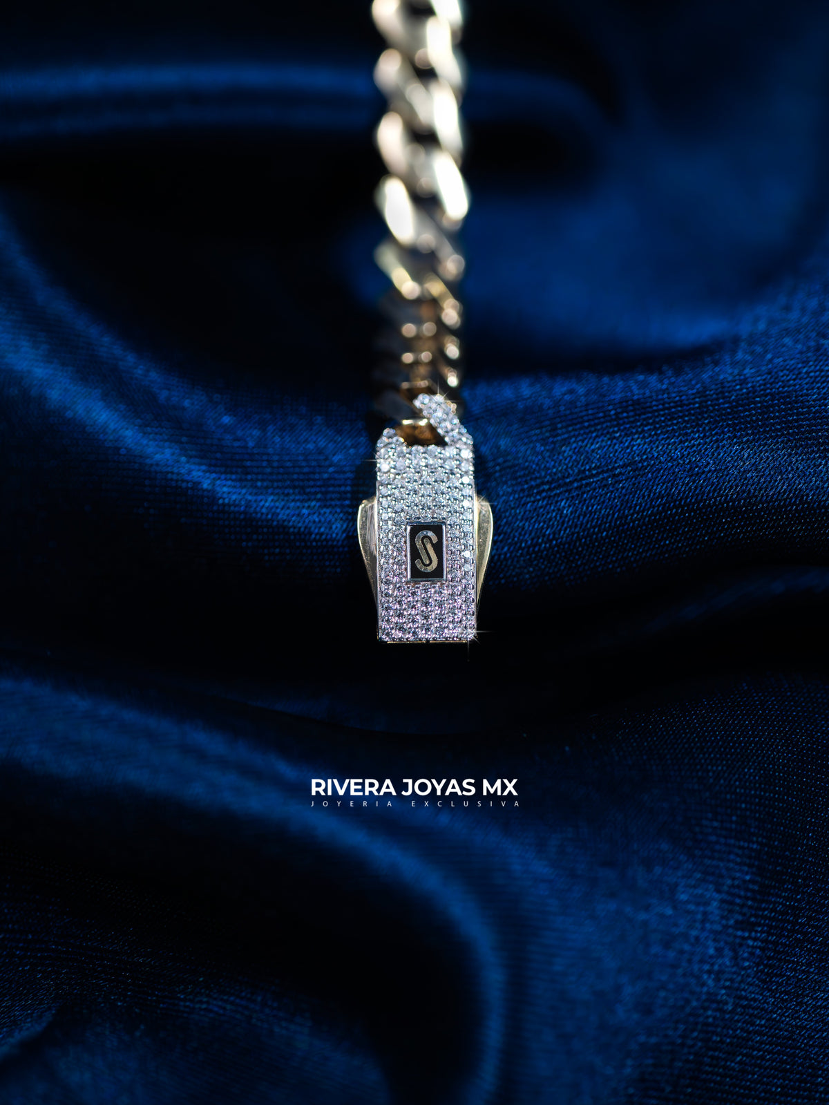 Pulso tejido Edge liso con broche Swarovski blanco | Mónaco Chain 10k
