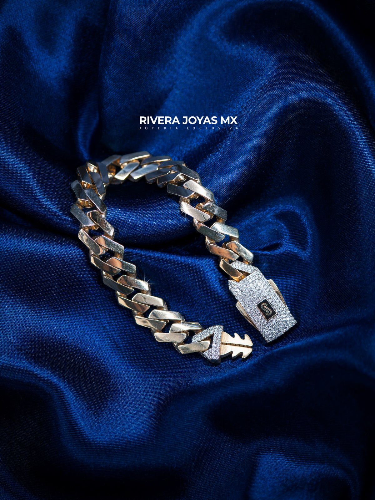 Pulso tejido Edge liso con broche Swarovski blanco | Mónaco Chain 10k