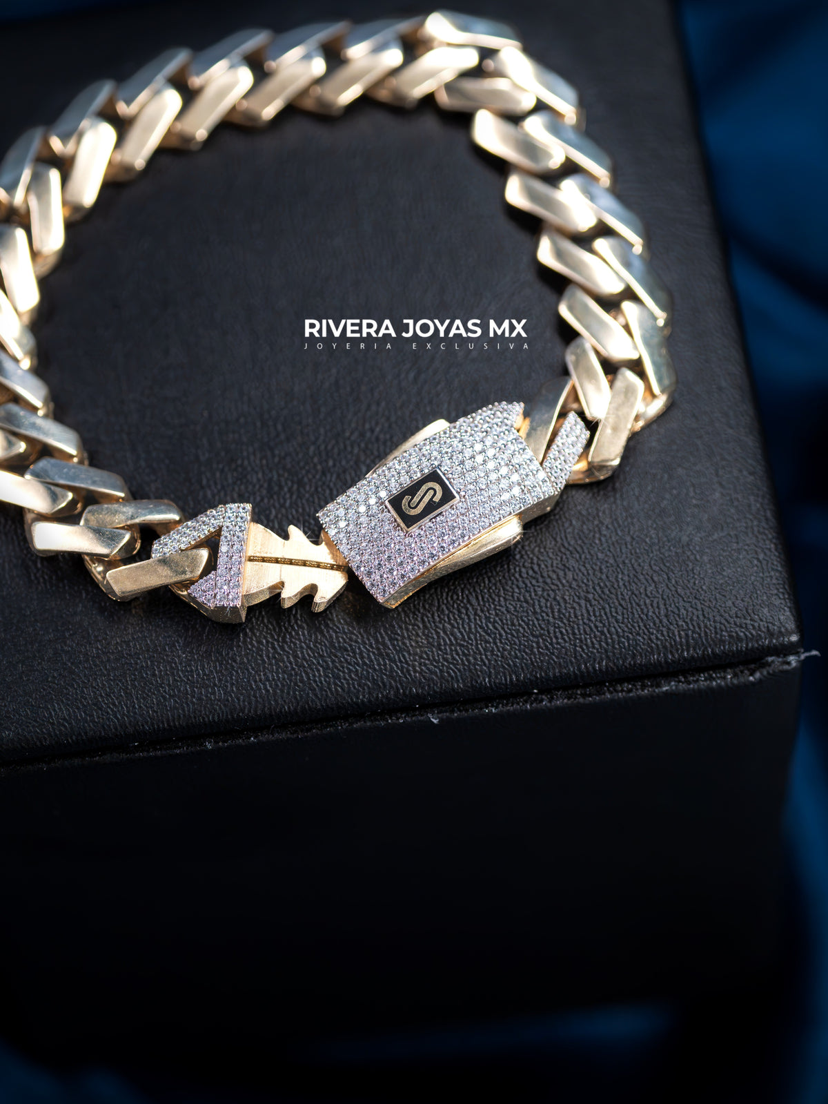 Pulso tejido Edge liso con broche Swarovski blanco | Mónaco Chain 10k