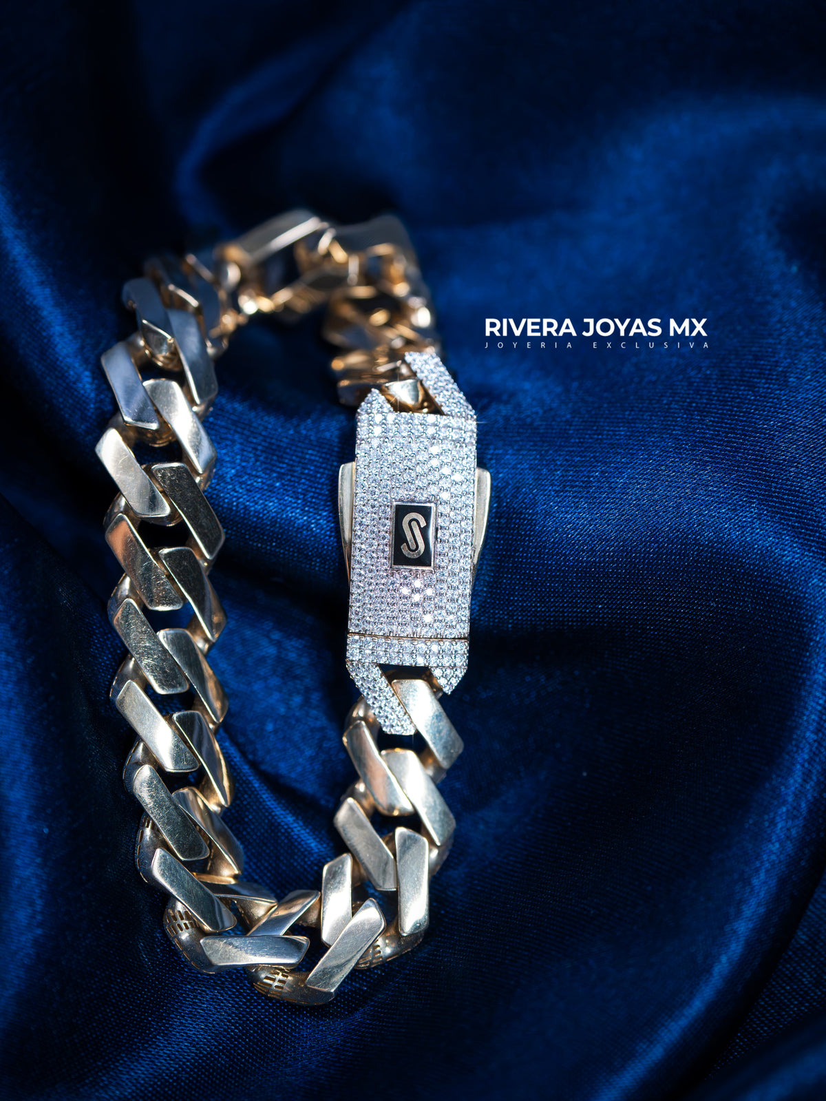 Pulso tejido Edge liso con broche Swarovski blanco | Mónaco Chain 10k