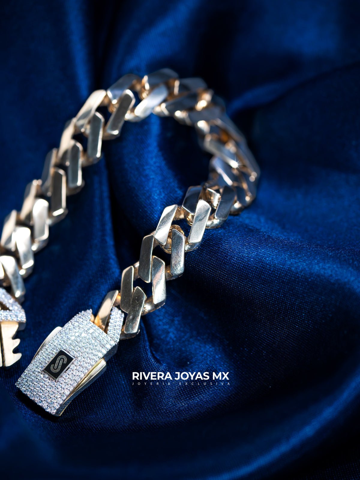 Pulso tejido Edge liso con broche Swarovski blanco | Mónaco Chain 10k