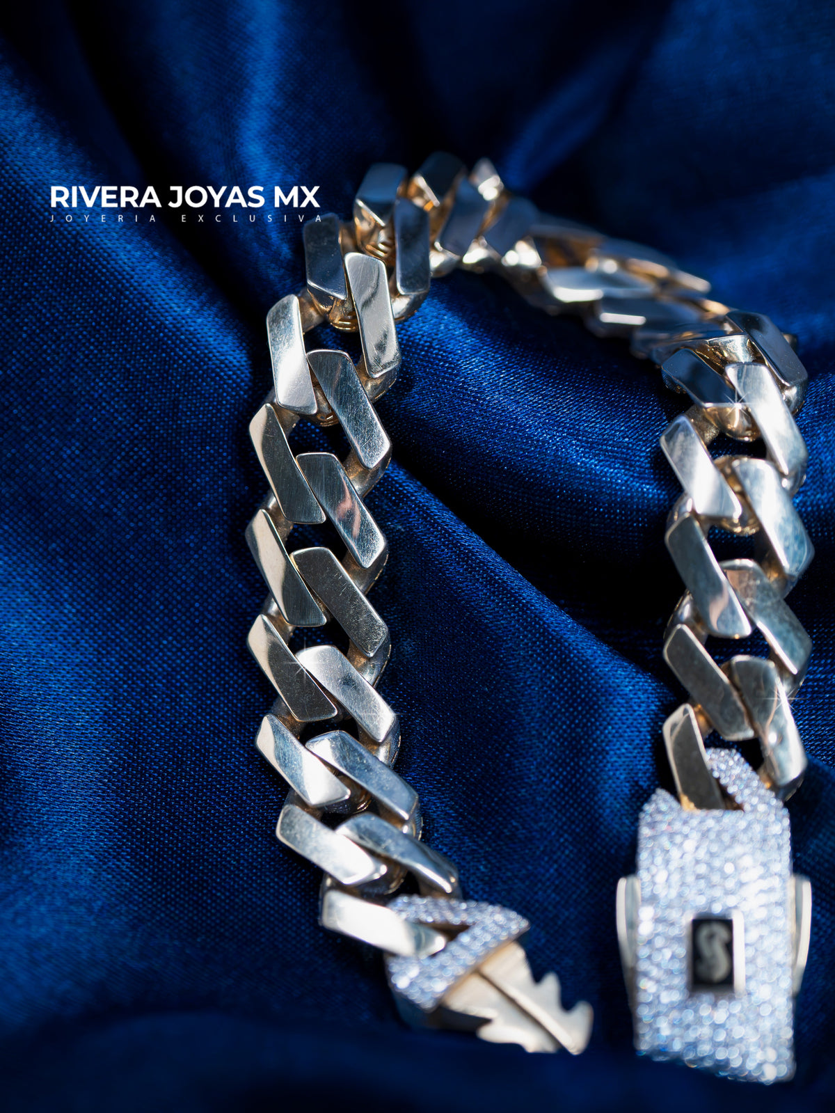 Pulso tejido Edge liso con broche Swarovski blanco | Mónaco Chain 10k