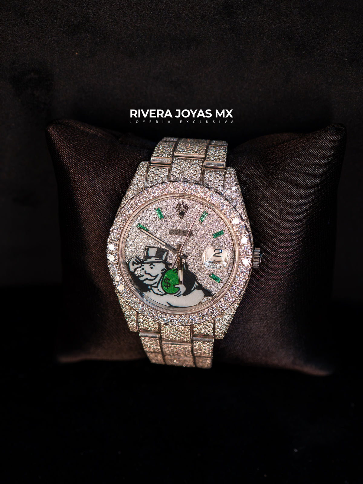 Reloj Rolex Datejust Full Iced con Carátula Personalizada "Money Bag" 2018