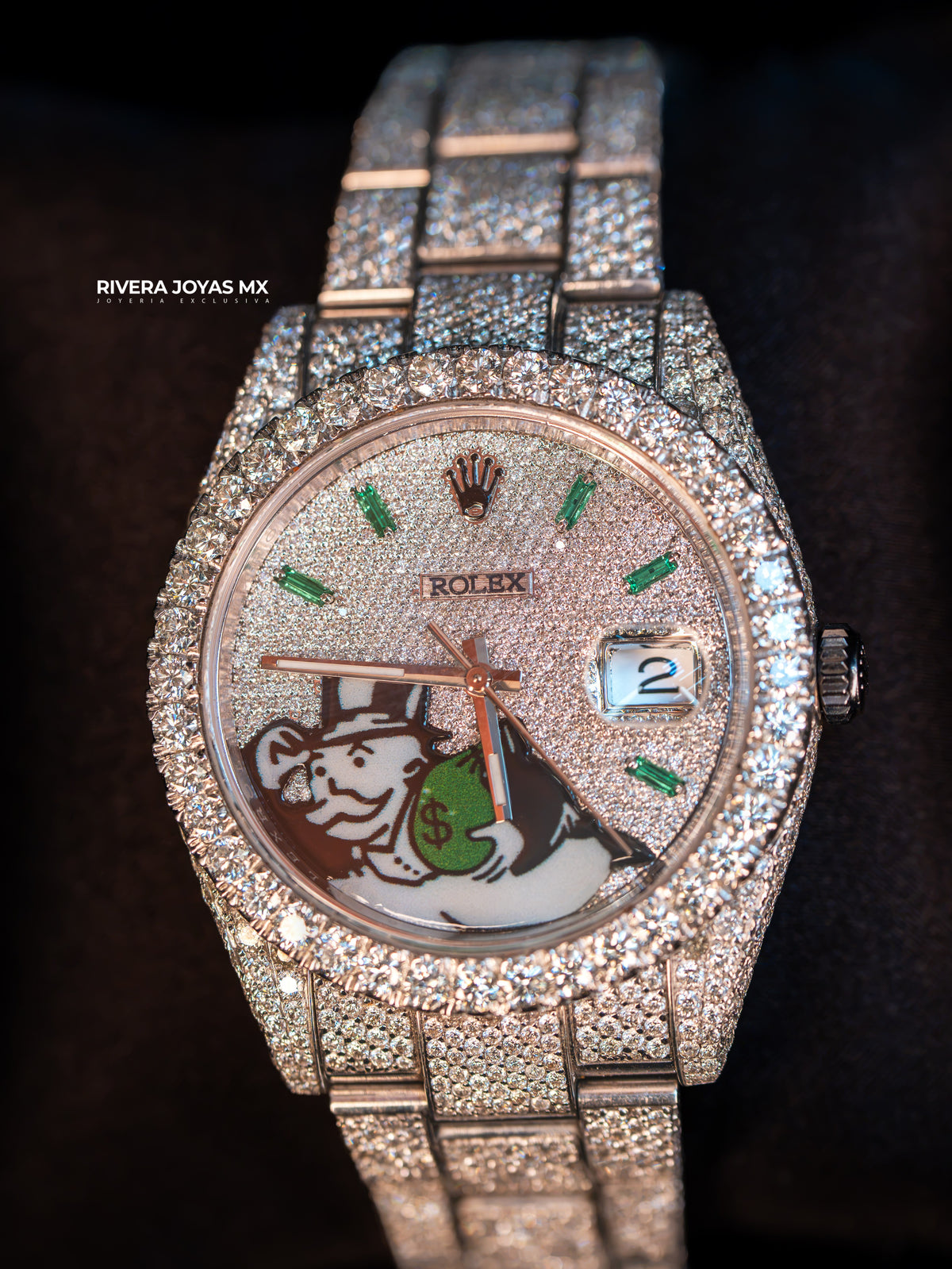 Reloj Rolex Datejust Full Iced con Carátula Personalizada "Money Bag" 2018